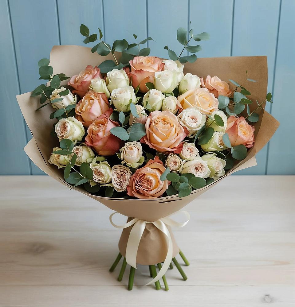 Букет цветов из: Альстромерии и Розы в Садовое