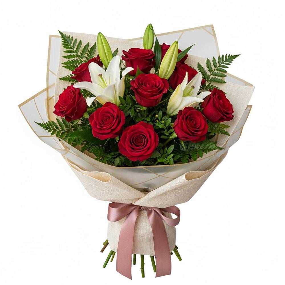 Букет цветов из: Лилии и Розы в Садовое