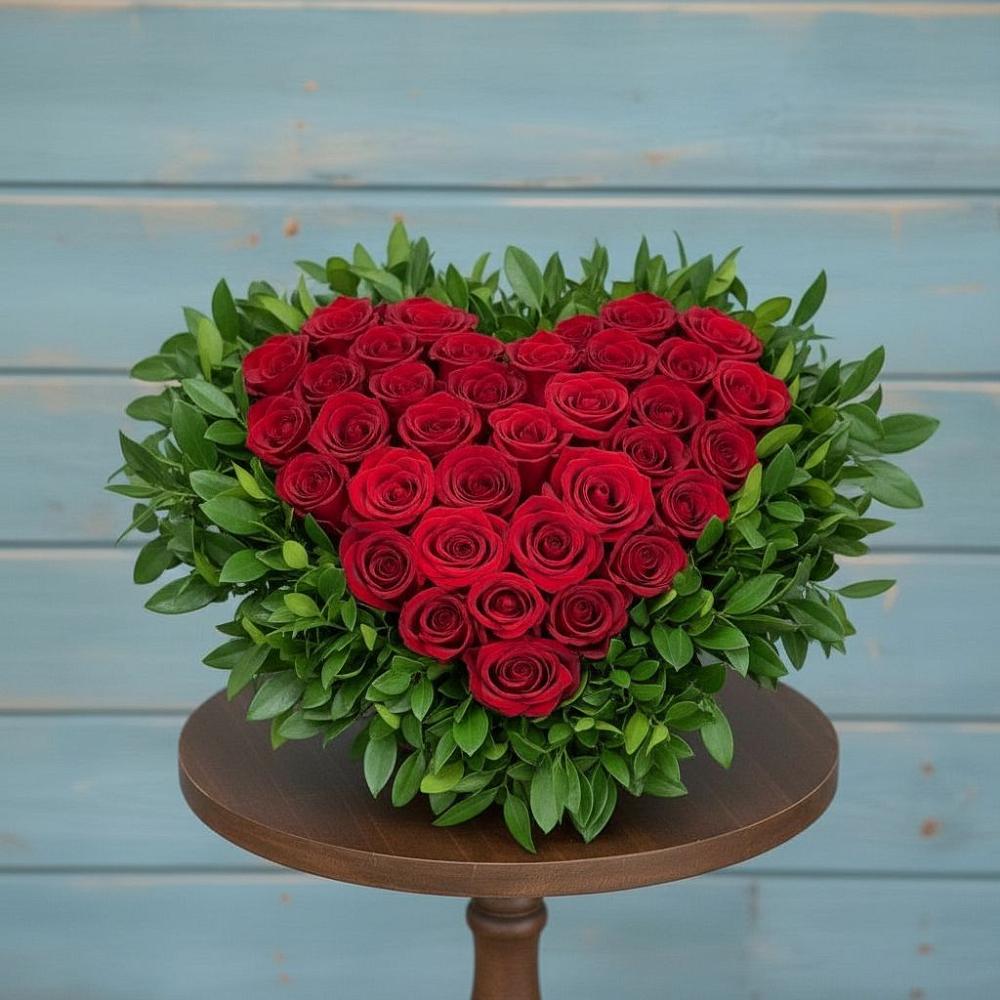 Цветочная композиция из Розы в виде сердца в Садовое