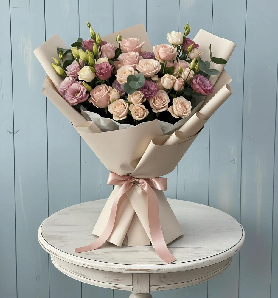 Букет цветов из: Розы и Лизиантусы в Садовое