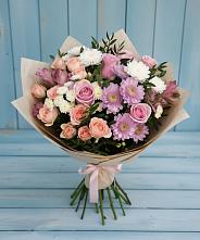 Букет цветов из:  Хризантемы, Розы и Альстромерии в Садовое