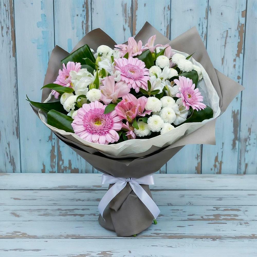 Букет цветов из: Герберы, Альстромерии и Хризантемы в Садовое