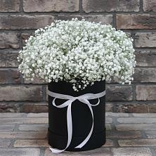 Цветочная композиция из Гипсофила в шляпной коробке в Садовое